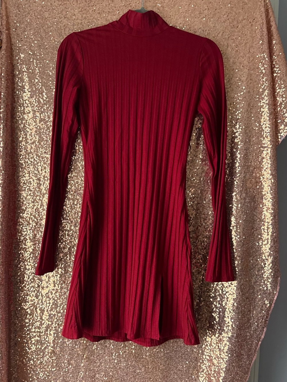 Reformation Ribbed Mock Neck Long Sleeve Dress - Crimson